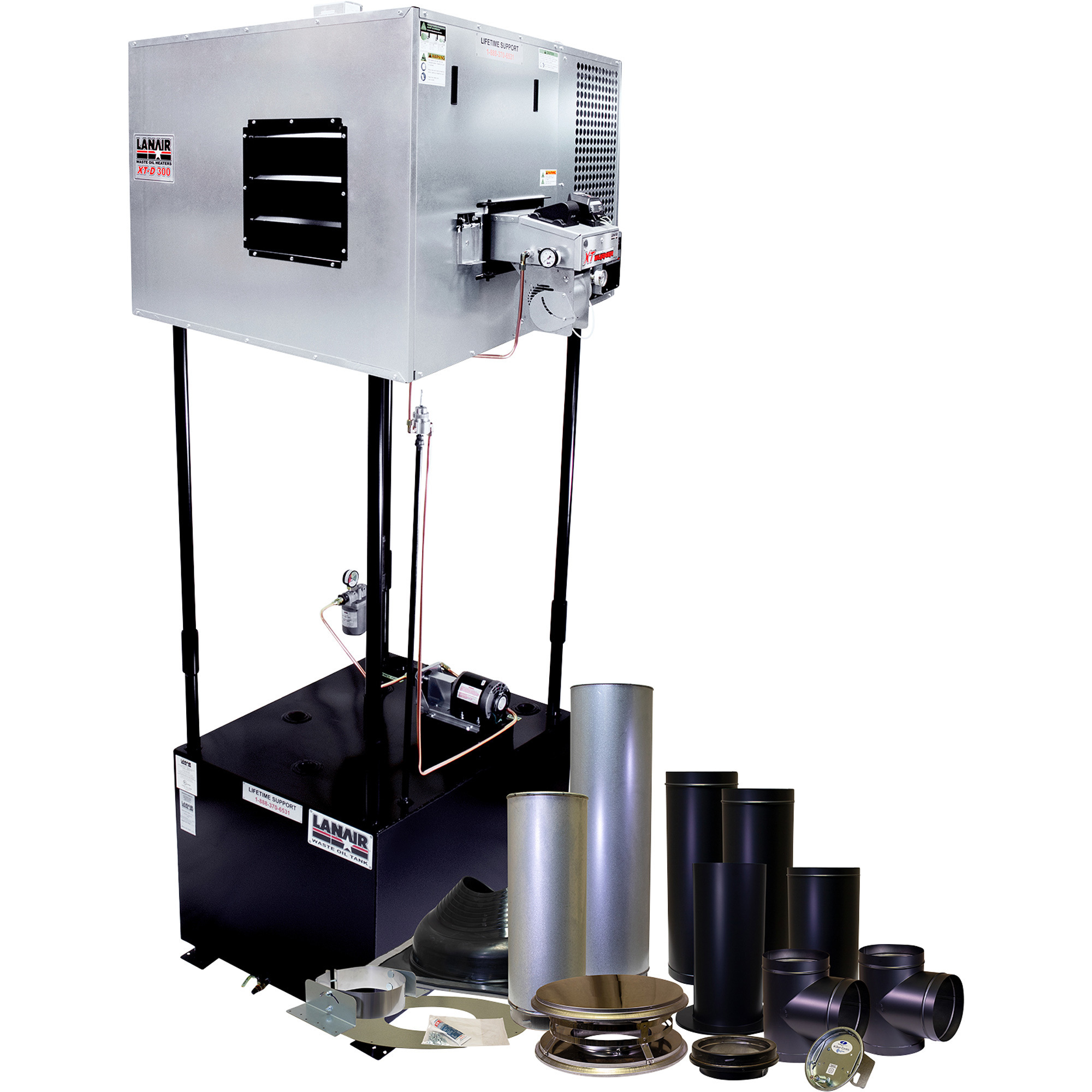 Lanair XT-D-300 Ductable Waste Oil Heater with Thermostat and Chimney, 300,000 BTU, 10,000 Sq. Ft. Capacity, Model# XT-D-300
